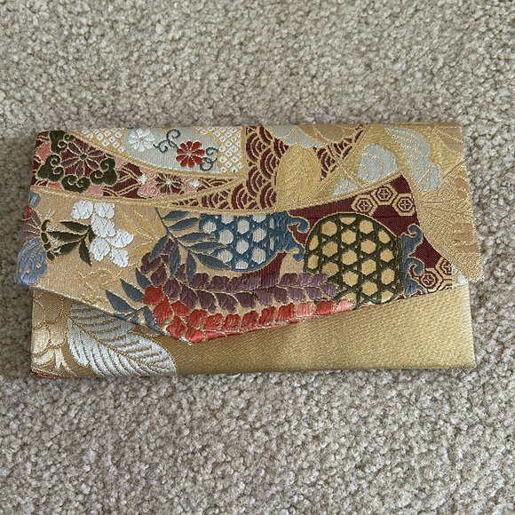 Gold Floral Fabric Clutch - Picture 1 of 4